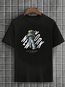 Camiseta Masculina Preta 100% Algodão City New York