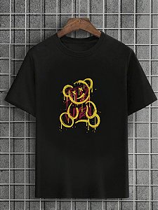 Camiseta Masculina Preta 100% Algodão Urso Yellow