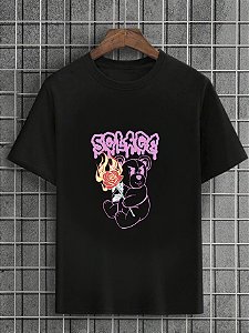 Camiseta Masculina Preta 100% Algodão Urso Solage
