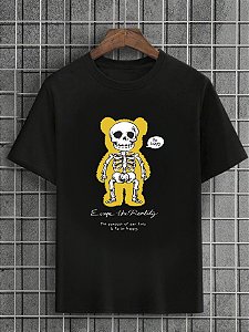 Camiseta Masculina Preta 100% Algodão Urso Escape Reality