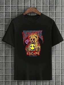 Camiseta Masculina Preta 100% Algodão Urso Unconditional