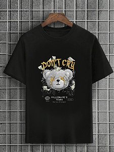 Camiseta Masculina Preta 100% Algodão Urso Dont cry