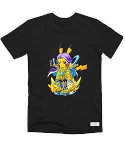 Camiseta Masculina Preta 100% Algodão Pikachu
