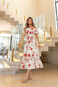 VESTIDO CLARA FLORES VERMELHAS