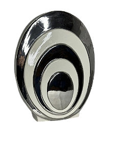 VASO OVAL CROMADO E BRANCO