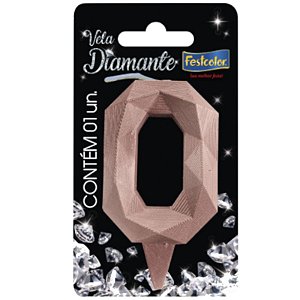 VELA DE ANIVERSÁRIO DIAMANTE ROSE GOLD N°0 - 01 UNIDADE - FESTCOLOR