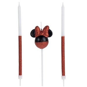 VELA DE ANIVERSÁRIO MINNIE  GLITTER VERMELHO DISNEY  - SILVER FESTAS