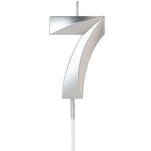 VELA DE ANIVERSÁRIO PRATA DESIGN NÚMERO 7 - 01 UNIDADE - SILVER FESTAS