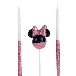 VELA  DE ANIVERSÁRIO MINNIE GLITTER ROSE GOLD DISNEY -  SILVER FESTAS