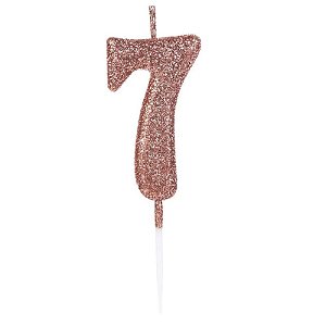 VELA  DE ANIVERSÁRIO ROSE GOLD GLITTER PEQUENA  - NÚMERO  7 - 01 UNIDADE - SILVER FESTAS