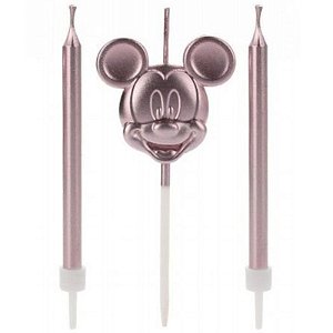 VELA  DE ANIVERSÁRIO MICKEY ROSTO ROSE GOLD DISNEY - SILVER FESTAS