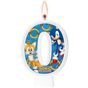 VELA  DE ANIVERSÁRIO NUMERAL FESTA SONIC - N 0 -  01 UNIDADE -  REGINA FESTAS