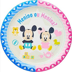 PRATO PAPEL REDONDO 18 CM FESTA CHA REVELACAO - BABY DISNEY - REF.: 315 - 08 UNIDADES - REGINA FESTAS