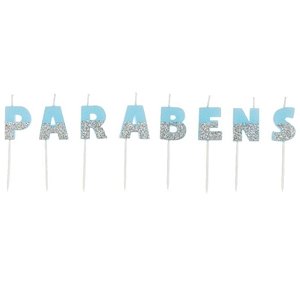 VELA DE ANIVERSÁRIO  PARABÉNS AZUL PRATA  - COM 01 UNIDADE  - SILVER FESTAS