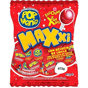 PIRULITO SABOR MORANGO POPMANIA MAXXI MORANGO - 672G COM 24 UNIDADES - RICLAN