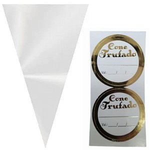 EMBALAGEM PARA CONE TRUFADO TRANSPARENTE - 10X15CM - COM ADESIVO - 50 UNIDADES - CARBER