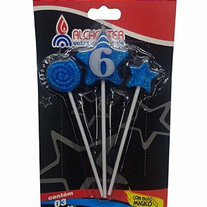 VELA DE ANIVERSÁRIO AZUL - ESTRELA SUPER - N°6  - 01 UNIDADE ALCHESTER