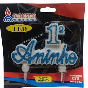 VELA DE ANIVERSÁRIO 1° ANINHO AZUL COM LED  - CONTÉM 01 UNIDADE - ALCHESTER