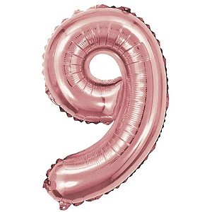 BALÃO DE NÚMERO METALIZADO ROSÊ - NÚMERO 9 - 40" 1 METRO - REF.: 8493 - MAKE+