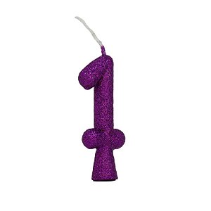 VELA DE ANIVERSÁRIO GLITTER ROXO TUBULAR PREMIUM - N° 1 - COM 01 UNIDADE - BELLO FESTAS