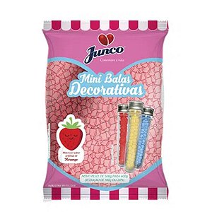 MINI BALAS DECORATIVAS JUNCO ROSA SABOR MORANGO 400G - JUNCO