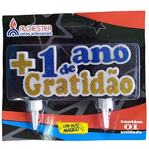 VELA DE ANIVERSÁRIO ¨+1 ANO DE GRATIDÃO¨ COM GLITTER - CONTÉM 1 UNIDADE - ALCHESTER