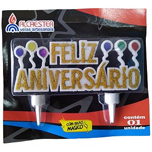 VELA DE ANIVERSÁRIO ¨FELIZ ANIVERSÁRIO¨ COM GLITTER - CONTÉM 1 UNIDADE - ALCHESTER