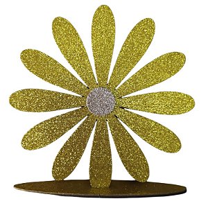 ENFEITE DE MESA MARGARIDA DOURADO EM MDF COM GLITTER  - CONTÉM 1 UNIDADE - MAKE FESTAS