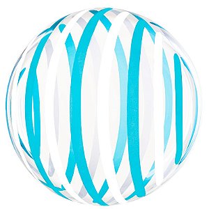 BALÃO BUBBLE 18"  TRANSPARENTE AZUL COM LISTRAS BRANCAS - CONTÉM 1 UNIDADE - MUNDO BIZARRO