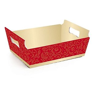 CESTA PARA PRESENTE BRIOT VERMELHO/OURO TAM M 22X15X9CM - CONTÉM 1 UNIDADE - CROMUS