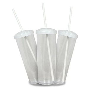 COPO LONG DRINK TRANSPARENTE CANUDO E  TAMPA BRANCA 15CM  - CONTÉM 01 UNIDADE - LSC TOYS