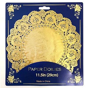 TOALHA RENDADA DE PAPEL FUNDO DE BANDEJA RENDA PARA CONVITES DOURADA - TAMANHO 29CM -10 UNIDADES - DOILIES