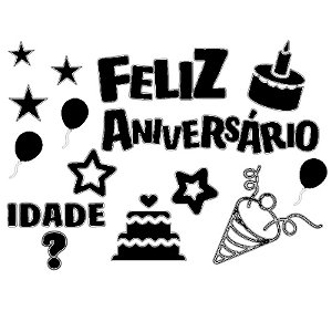 ADESIVO FELIZ ANIVERSARIO PRETO - CONTÉM 01 UNIDADE - ALLTAK