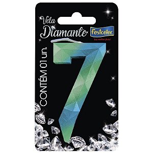 VELA DE ANIVERSÁRIO - N°7 DIAMANTE AZUL E VERDE - CONTÉM 01 UNIDADE - FESTCOLOR