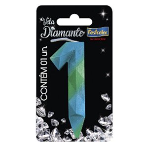 VELA DE ANIVERSÁRIO - N°1 DIAMANTE AZUL E VERDE - CONTÉM 01 UNIDADE - FESTCOLOR