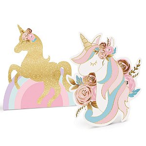 ENFEITE DECORATIVO DE MESA FESTA UNICORNIO - CONTÉM 4 UNIDADES - CROMUS