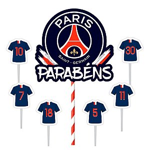 TOPO DE BOLO FESTA PARIS SAINT GERMAIN PSG - CONTÉM 07 UNIDADES - PIFFER