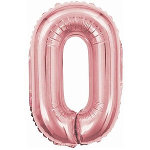 BALÃO DE NÚMERO METALIZADO ROSE - NÚMERO 0 - 40" 1 METRO - REF.: 8482- MAKE+