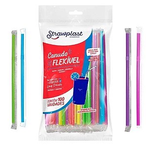 CANUDO FLEXÍVEL COLORIDO 6MM - CONTÉM 100 UNIDADES - STRAWPLAST