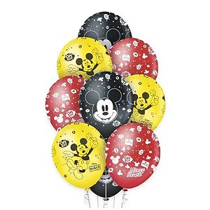 BALAO LATEX PREMIUM FESTA MICKEY  MOUSE 12 POLEGADAS - 10 UNIDADES - REGINA