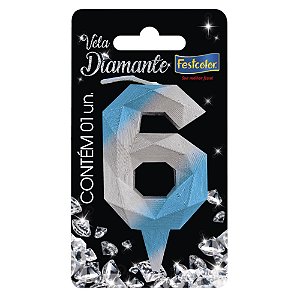 VELA DE ANIVERSÁRIO DIAMANTE AZUL/PRATEADA N 6 - 01 UNIDADE - FESTCOLOR