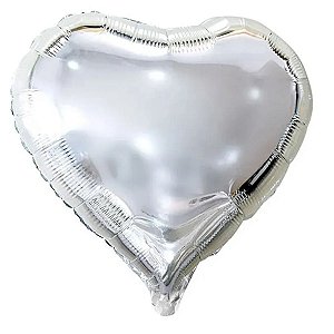 BALÃO METALIZADO CORAÇÃO PRATA 10" - 1 UNIDADE - MUNDO BIZARRO