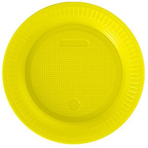 PRATO DESCARTAVEL RASO - AMARELO - 15CM - 10 UNIDADES - BELLO FESTAS