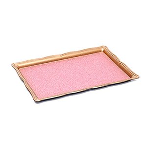 BANDEJA DECORATIVA ROSA GLITTER BORDA DOURADA 24X16X3CM - CROMUS