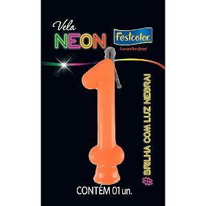 VELA DE ANIVERSÁRIO FESTA NEON NUMERO 1 - 1 UNIDADE - FESTCOLOR