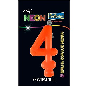 VELA DE ANIVERSÁRIO FESTA NEON NUMERO 4 - 1 UNIDADE - FESTCOLOR