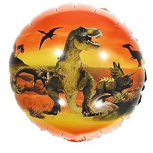 BALÃO METALIZADO ESTAMPADO DINOSSAURO - 18' 45CM - 1 UNIDADE - MAKE+