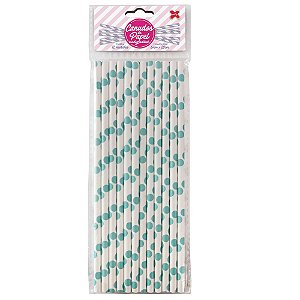 CANUDO DE PAPEL BRANCO COM BOLINHAS AZUL 6MMX20CM - 12 UNIDADES - MAKE+