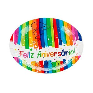 PRATO DE PAPEL FELIZ ANIVERSÁRIO 18CM - 10 UNIDADES - SILVER FESTAS