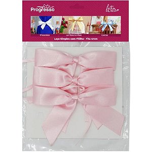 LAÇO SIMPLES ROSA BEBÊ COM FITILHO - 3 UNIDADES - FITAS PROGRESSO